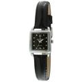 Peugeot Women's Small Square Case Crystal Marker Genuine Leather Strap Watch, Black, Small, Petite, Quartz Movement