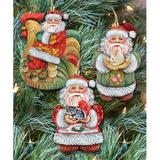 Designocracy 3 Piece Country Santa Holiday Shaped Ornament Set Wood in Brown/Gray/Green | 5 H x 5.5 W x 0.3 D in | Wayfair 8100008S3