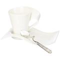 Villeroy & Boch New Wave Cappuccino Set, 6 Pieces, Coffee Cup, Premium Porcelain Saucer, Stainless Steel Spoon for 2 People, Dishwasher Safe