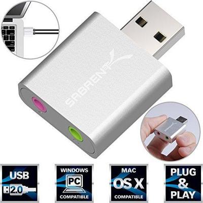 Sabrent Aluminum USB External Stereo Sound Adapter for Windows and Mac. Plug and play No drivers Nee