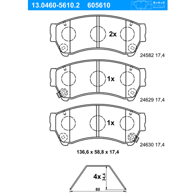 ATE Bremsbelagsatz, Scheibenbremse vorne rechts links mit Zubehör für MAZDA GSYD-33-23ZA GSYD-33-28ZA GSYD-33-23Z 13.046