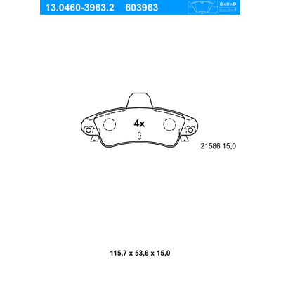 ATE Bremsbelagsatz, Scheibenbremse hinten rechts links für FORD 1088934 1129985 7153476 13.0460-3963.2