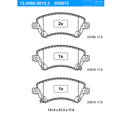 ATE Bremsbelagsatz, Scheibenbremse vorne rechts links für TOYOTA 04465-02061 04465-02130 13.0460-5815.2