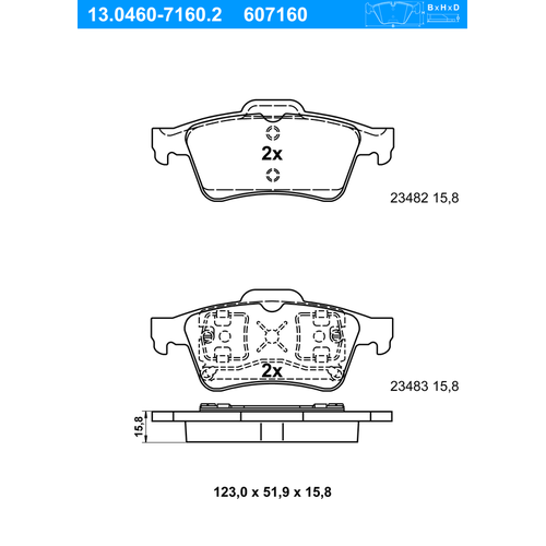 ATE Bremsbelagsatz, Scheibenbremse hinten rechts links für FORD 2T14-2M008-AA 4387371 13.0460-7160.2