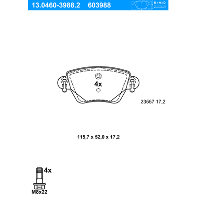 ATE Bremsbelagsatz, Scheibenbremse hinten rechts links für RENAULT JAGUAR FORD 1121895 C2S20893 1204845 13.0460-3988.2