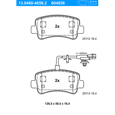 ATE Bremsbelagsatz, Scheibenbremse hinten rechts links für RENAULT VAUXHALL OPEL NISSAN 44060-00Q0H 95513821 440604591R 