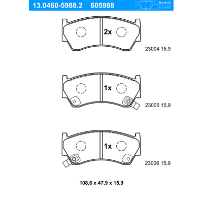 ATE Bremsbelagsatz, Scheibenbremse vorne rechts links für NISSAN 41060-3N390 41060-1N890 D1060-1N090 13.0460-5988.2