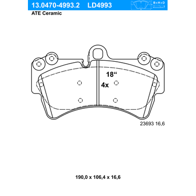 ATE Bremsbelagsatz, Scheibenbremse Ceramic vorne rechts links für PORSCHE VAG 95535193912 95535193913 7L6698151A 13.0470