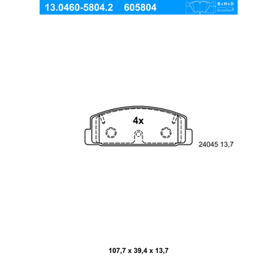 ATE Bremsbelagsatz, Scheibenbremse hinten rechts links für MAZDA GJYB-26-48ZA GGYM-26-48ZA9C GGYM-26-43Z 13.0460-5804.2