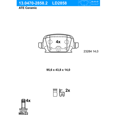 ATE Bremsbelagsatz, Scheibenbremse ATE Ceramic Hinten Rechts Links für OPEL Corsa C 1.8 1.7 DTI DI 1.4 16V 1.3 CDTI Tigr