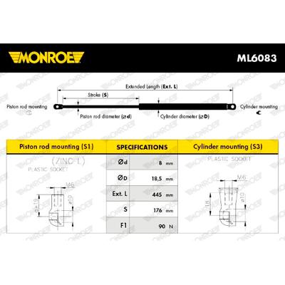 MONROE Gasfeder, Koffer-/Laderaum 90N für SMART A4519880004 ML6083 Image