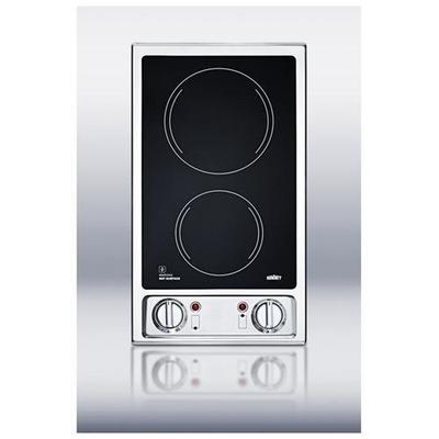 Summit CR2B120: 2-burner 120V electric cooktop with smooth black ceramic glass surface