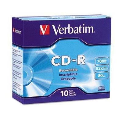 Verbatim CD-R Discs, 700MB/80min, 52x, w/Slim Jewel Cases, Silver, 10/Pack Electronics