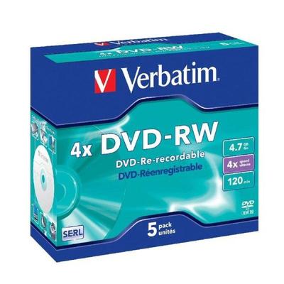 Verbatim DataLifePlus 43285 DVD-RW Media - 4.70 GB - 5 Pack Jewel Case 120mm Standard (120mm Standar