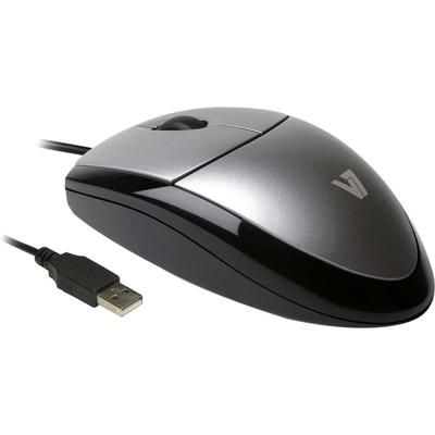 V7 Full size USB Optical Mouse (Optical - Cable - Black, Silver - Retail - USB 2.0 - 1000 dpi - Scro