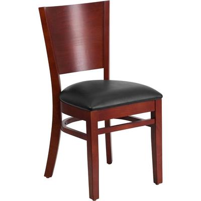 Flash Furniture - Lacey Series Solid Back Mahogany Wooden Restaurant Chair - Black Vinyl Seat - XU-D