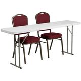Flash Furniture 18 x 72 Plastic Folding Training Table with 2 Crown Back Stack Chairs, RB-1872-1-GG, screenshot. Chairs directory of Office Furniture.