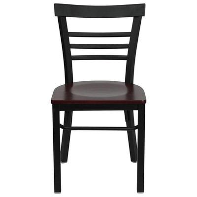 Flash Furniture Black Ladder Back Metal Restaurant Chair With Mahogany Wood Seat