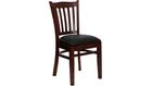Flash Furniture HERCULES Mahogany Vertical Slat Back Wooden Restaurant Chair - Black Vinyl Seat- XU-