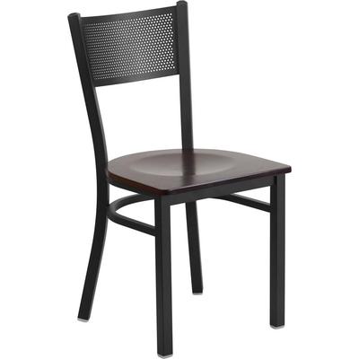 Flash Furniture Hercules Series Black Grid Back Metal Restaurant Chair - Walnut Wood Seat - Flash Fu