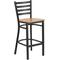 Flash Furniture Hercules Series Black Ladder Back Metal Restaurant Barstool - Natural Wood Seat - Fl