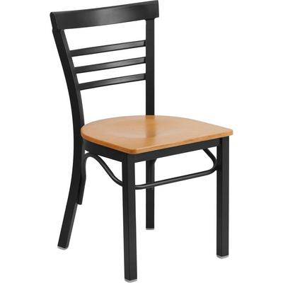 Flash Furniture Hercules Series Black Ladder Back Metal Restaurant Chair - Natural Wood Seat - Flash
