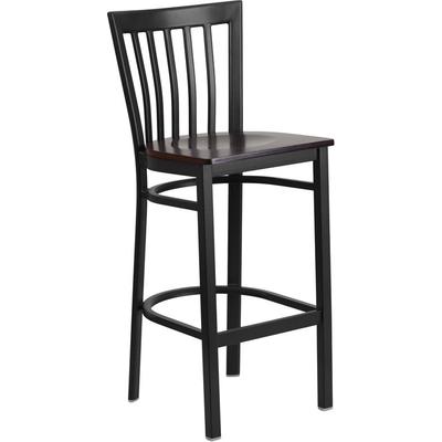 Flash Furniture Hercules Series Black School House Back Metal Restaurant Barstool - Walnut Wood Seat