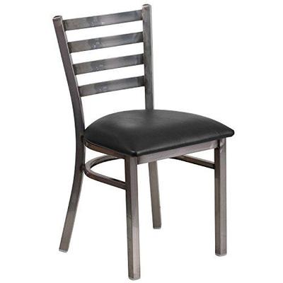 Flash Furniture Hercules Series Clear Coated Ladder Back Metal Restaurant Chair with Vinyl Seat, Bla