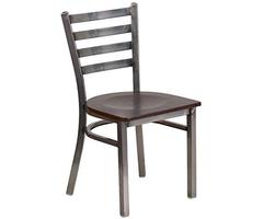 Flash Furniture Hercules Series Clear Coated Ladder Back Metal Restaurant Chair with Wood Seat, Waln