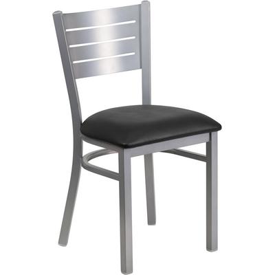 Flash Furniture Hercules Series Silver Slat Back Metal Restaurant Chair - Black Vinyl Seat - Flash F