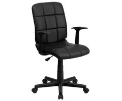 Flash Furniture Mid-Back Black Quilted Vinyl Swivel Task Chair with Nylon Arms, GO-1691-1-BK-A-GG