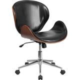 Flash Furniture Mid-Back Walnut Wood Swivel Conference Chair in Black Leather, SD-SDM-2240-5-BK-GG, screenshot. Chairs directory of Office Furniture.