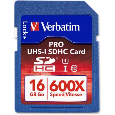 Verbatim 16GB 600X Pro SDHC Memory Card, UHS-1 Class 10 (Class 10/UHS-I - 1 Card - 600x Memory Speed