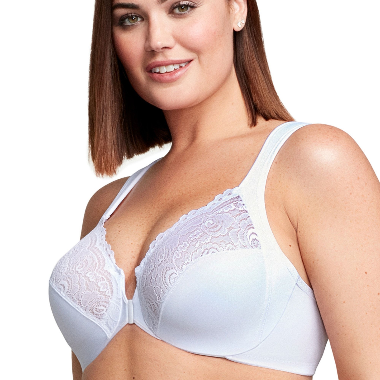 Glamorise Front-Close Wonderwire Bra (Size 46-F) White, Nylon,Polyester,Spandex