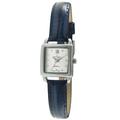 Peugeot Women's Small Square Case Crystal Marker Genuine Leather Strap Watch, Blue, Silver, Small, Petite