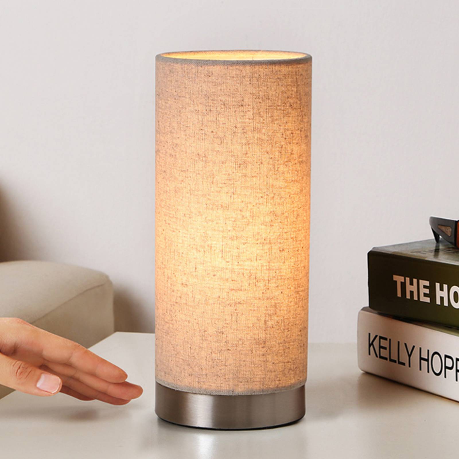 Tischlampe Ronja Lindby, dimmbar, creme / amber, für Schlafzimmer, Textil / Stoff / Seide, Modern, Tischlampe