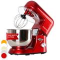 Klarstein Bella - Stand Mixer, Mixer, Food Mixer, 1300W, 5l Stainless Steel Bowl, 6 Speed, Range of Accessories, Keyless Chuck for Tool Holder, Easy to Operate - Red