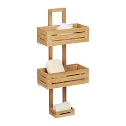 Relaxdays Bamboo Size: 65 x 28 x 15.5 cm Shelf Wooden Rack with 3 Shelves Shower Baskets for Hanging in The Bathroom Rust-Proof Bath Caddy, Natural Brown, 15.5 x 28 x 65 cm