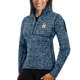 Women's Antigua Heathered Navy Houston Astros Fortune Half-Zip Pullover Sweater