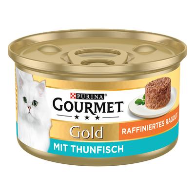 48x85g Raffiniertes Ragout Thunfisch Gourmet Katzenfutter nass