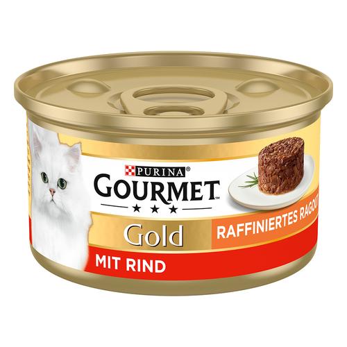 48x85g Raffiniertes Ragout Rind Gourmet Katzenfutter nass