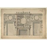 Two Variant Designs for the Interior of a Room Decorated with Porcelains Fireplace in Center and With the Doorways at