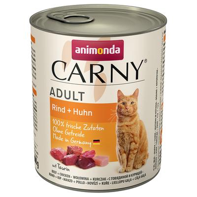 24 x 800g Adult Rind & Huhn animonda Carny getreidefreies Katzenfutter nass