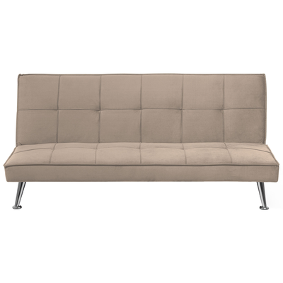 3-Sitzer Sofa Sandbeige Stoffbezug Gesteppt mit Schalffunktion Hohe Metallbeine ohne Armlehnen Retro-Design Wohnzimmer S