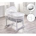 ELEGANT BABY Kinder Valley White Teddy Wash Day Grey Wicker Moses Basket with Grey Rocking Stand, Mattress and Padded Liner