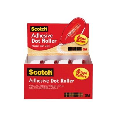 .3" x 49' Adhesive Dot Roller Value Pack (4 Pack), Wht