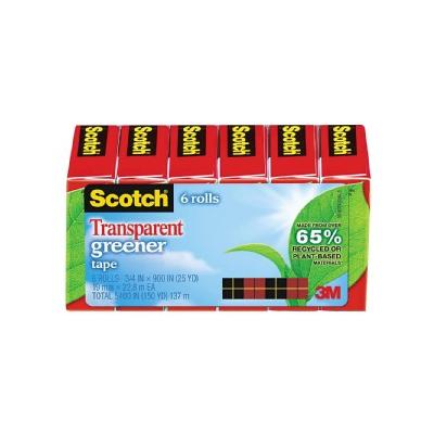 3/4" x 900", 1" Core, Transparent Tape - Green (6 Per Pack), Clear