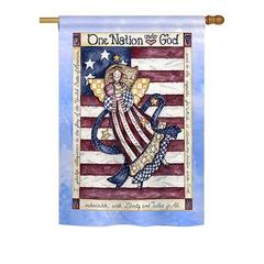 Breeze Decor One Nation under God 2-Sided Polyester House Flag Metal in Blue/Brown/Red | 40 H x 28 W in | Wayfair BD-PA-H-111074-IP-BO-DS02-US