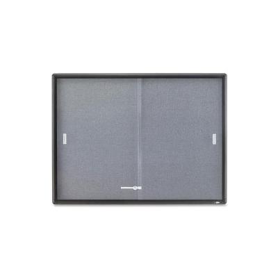 2364S Indoor 2 Sliding Door 4' x 3' Graphite Frame Enclosed Fabric Bulletin Board Cabinet