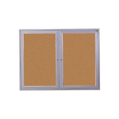 Indoor Enclosed Bulletin Board w/ Two Doors and Satin Aluminum Frame (5' W x 3' H)